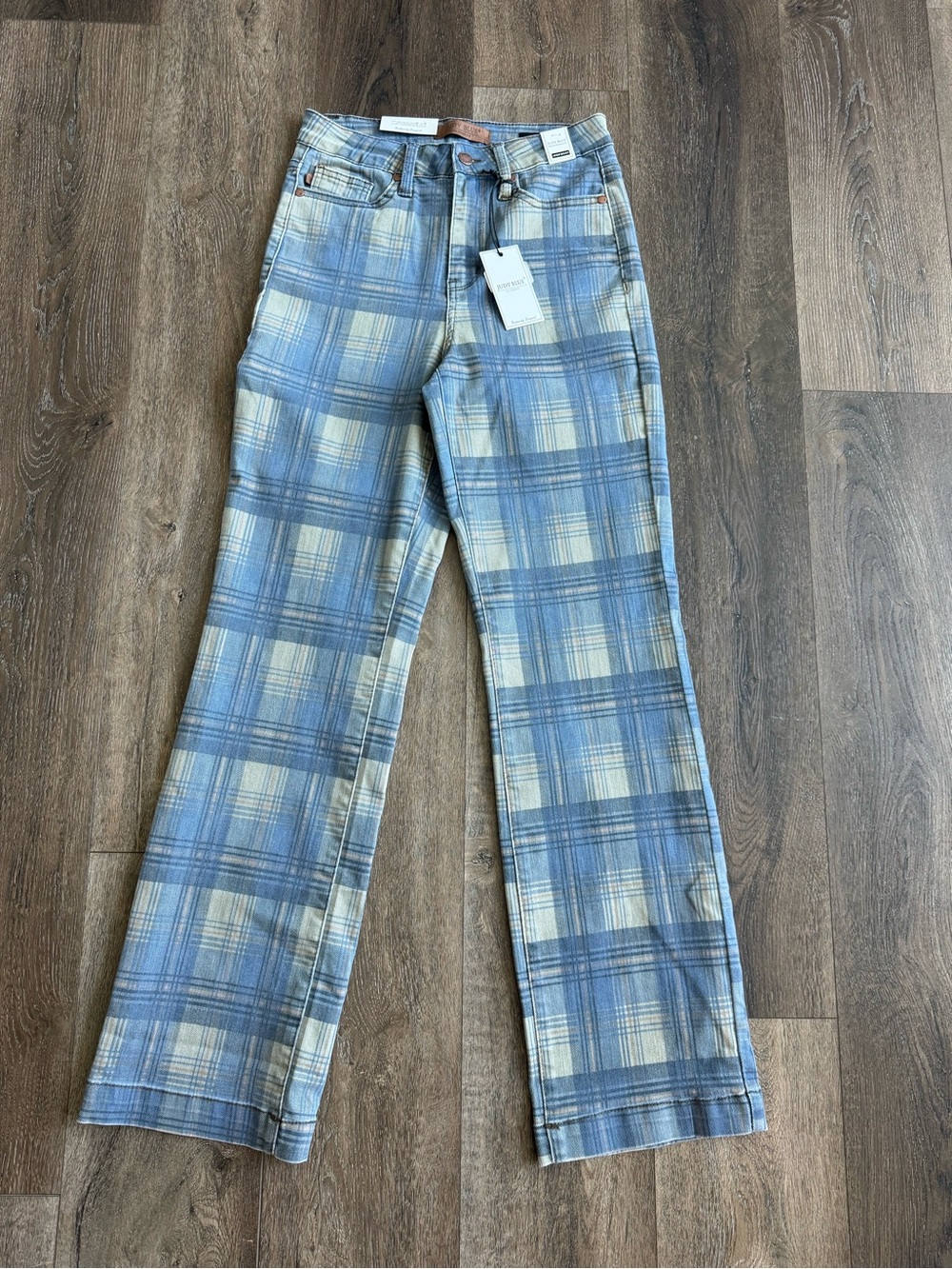 Judy Blue Blue and Cream Plaid Wide-Leg Jeans Women’s Size 3/26